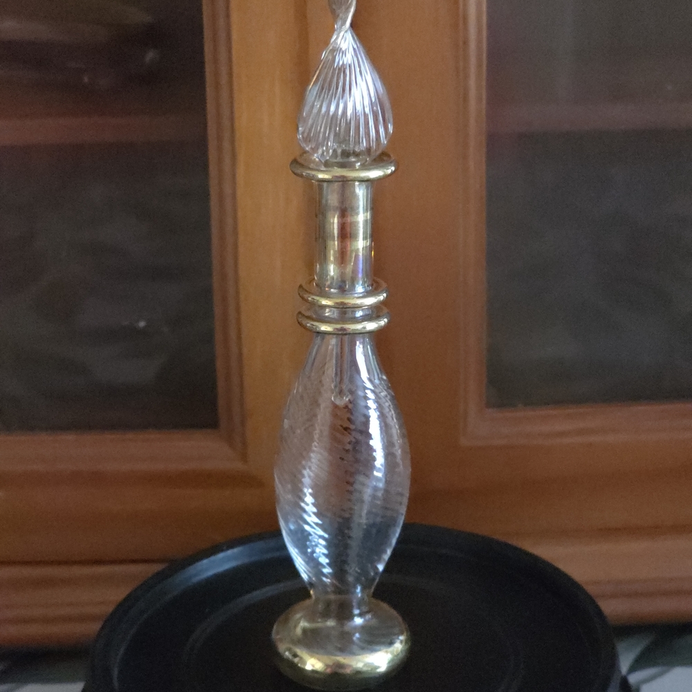 Elegant Glass Perfume Bottle with Gold Accents